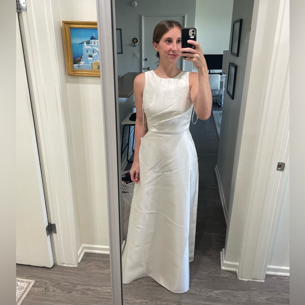 Alfred Sung Ivory Satin Twill Evening Gown D819 Dessy Group - Picture 2 of 9